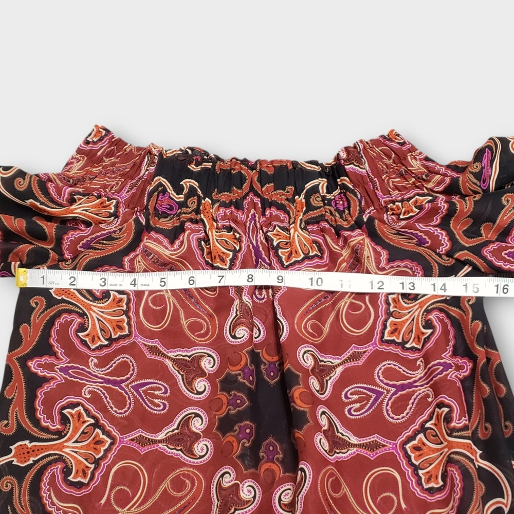 Rachel Zoe Silk Off Shoulder Blouse Paisley Flare Top Sz‎ 2 Whimsigoth Fairycore - Picture 12 of 15